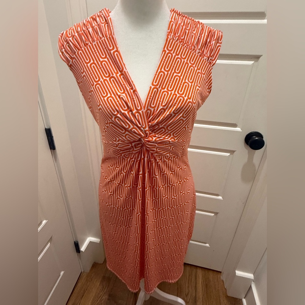Laundry by Shelli Segal. Orange & White Abstract Print Dress. Size 4.